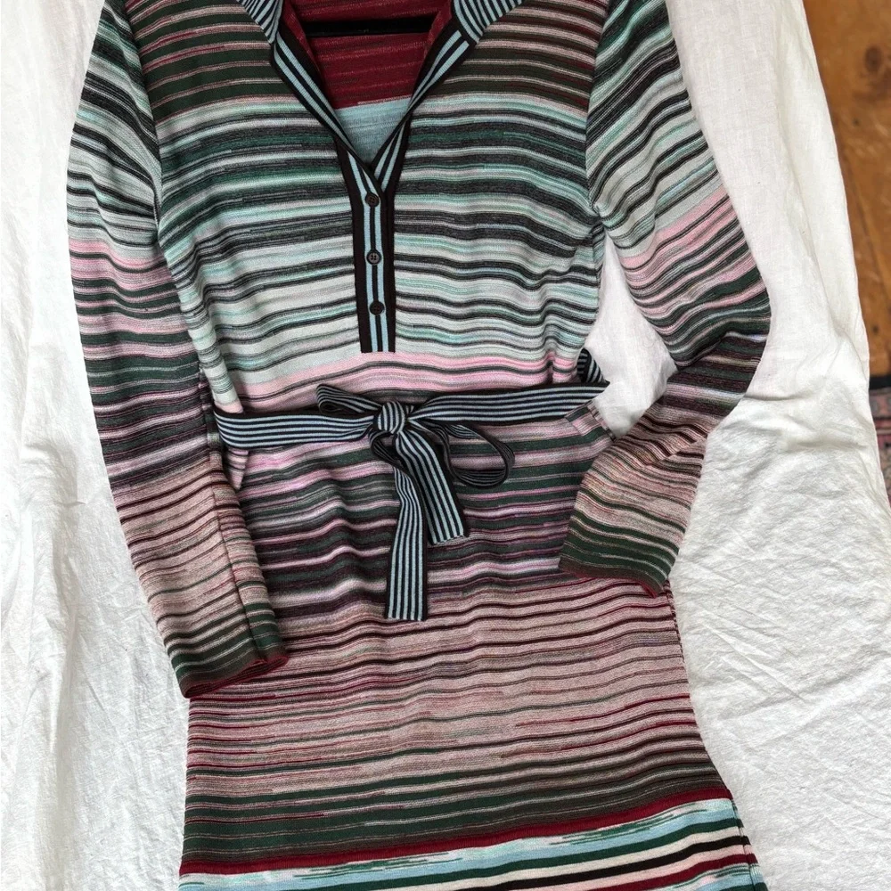 M Missoni Striped Long Sleeve Sweater Dress with Belt - Picture 2 of 6